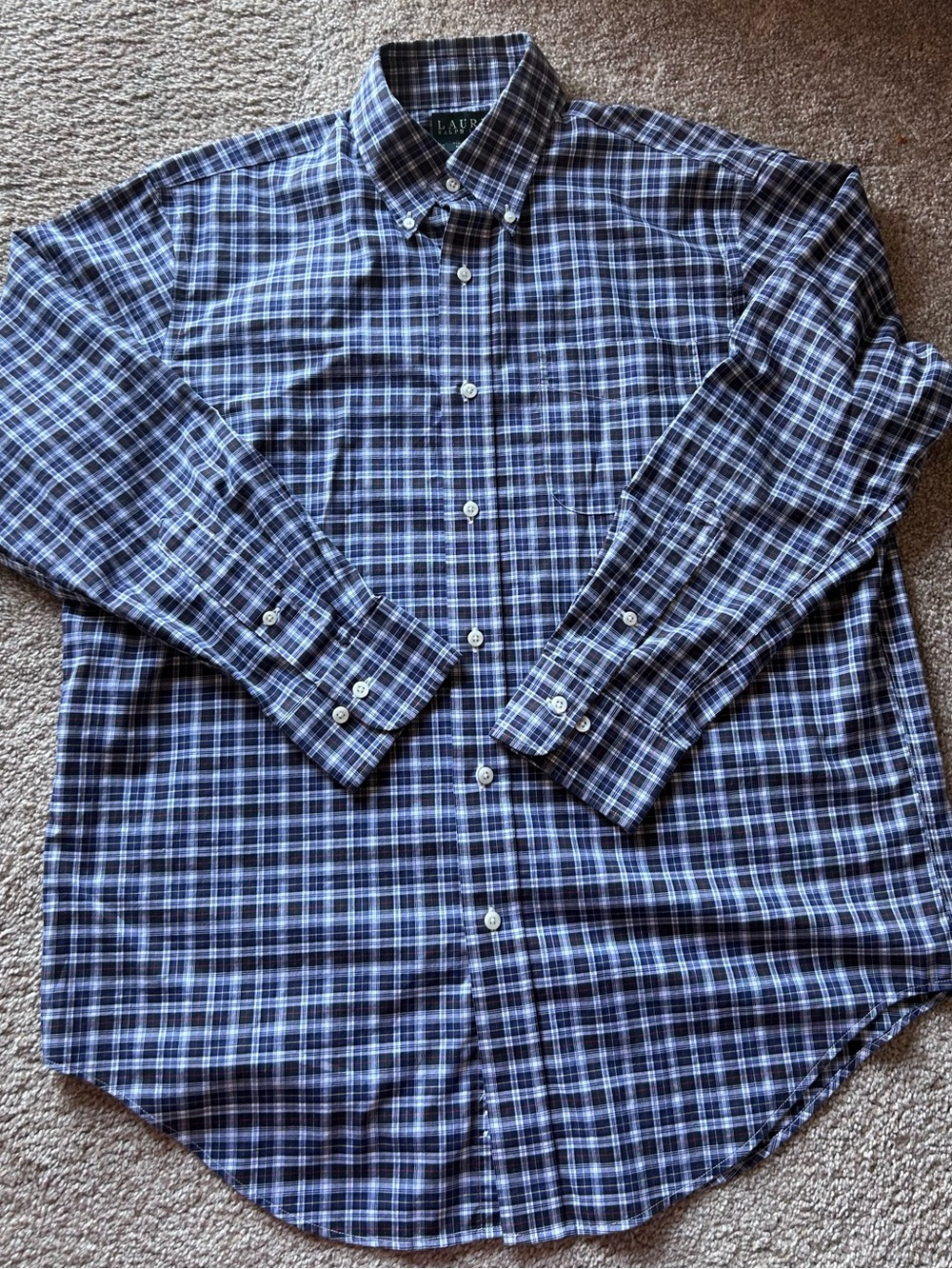 Ralph Lauren Men's Navy & Light Blue Plaid Button-Down Shirt Size 16 32/33